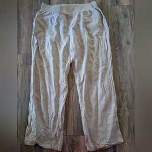 ALLEN ALLEN Linen Pants Cream Beige Straight Leg Pull On Plus Size 1X